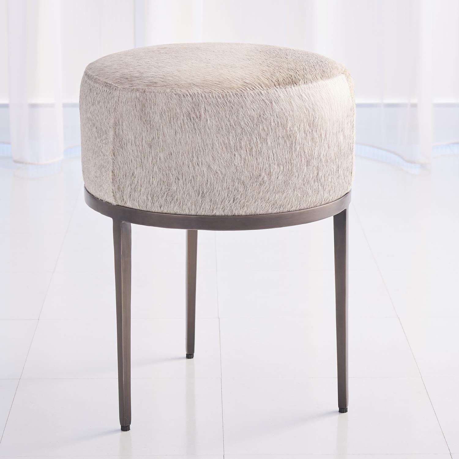 Urban Stool-Global Views-GVSA-7.91095-Stools & OttomansGrey Hair-on-Hide-Antique Gunmetal-3-France and Son