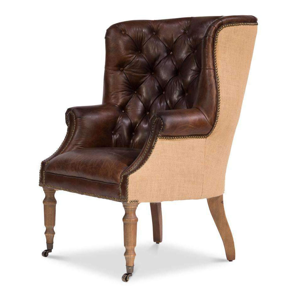 Welsh Leather & Jute Chair-SARREID-SARREID-29731-Lounge Chairs-1-France and Son