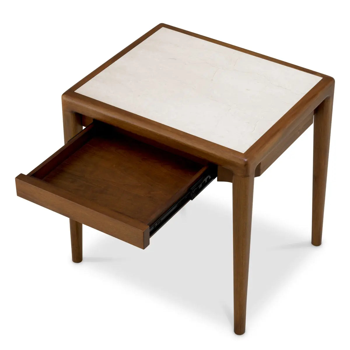 Alternate view of Side Table Hensley Square Mahogany Wood Caramel Finish Beige Marble in caramel brown and beige.