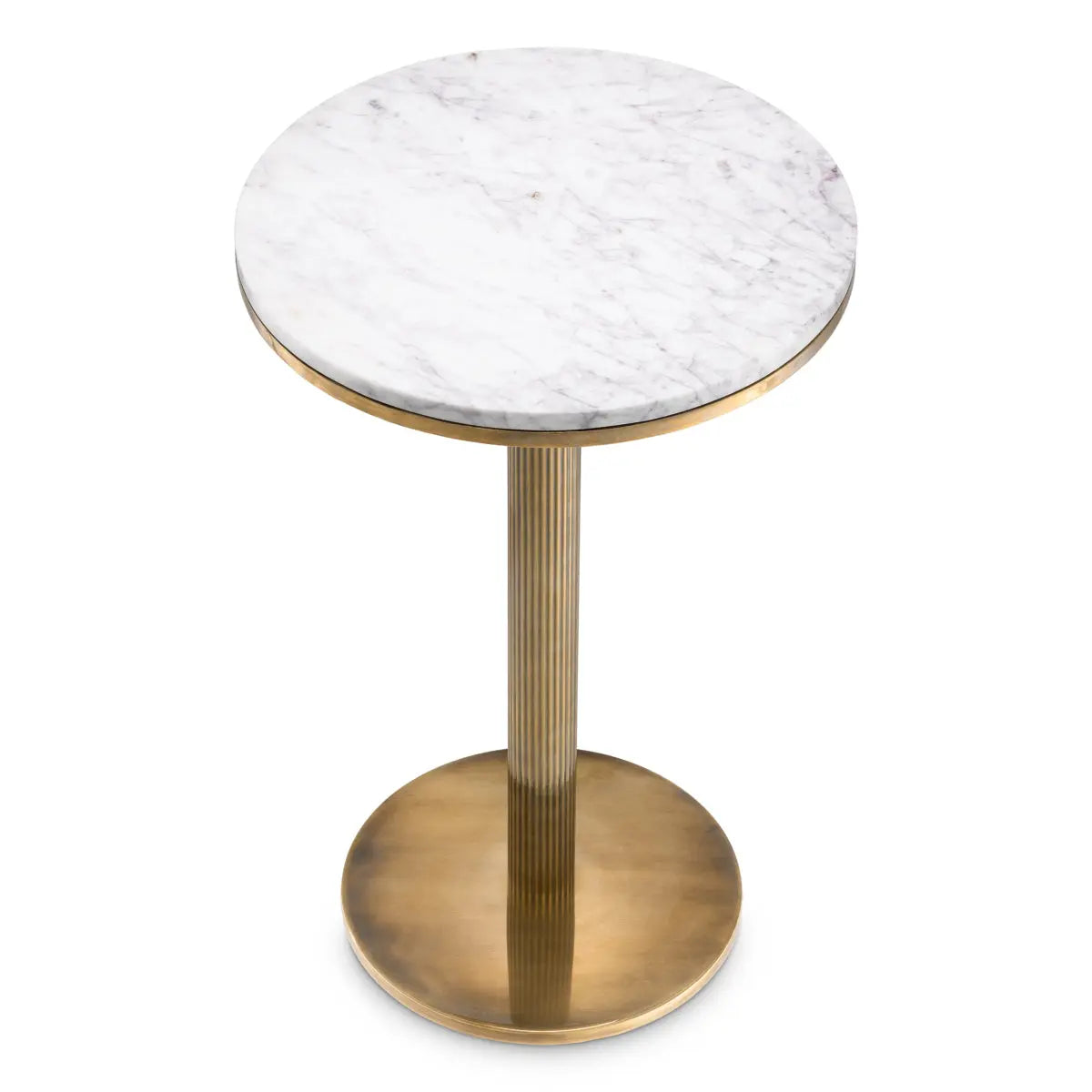 Alternate view of Side Table Tavolara Vintage Brass Finish White Marble in white and brass gold.