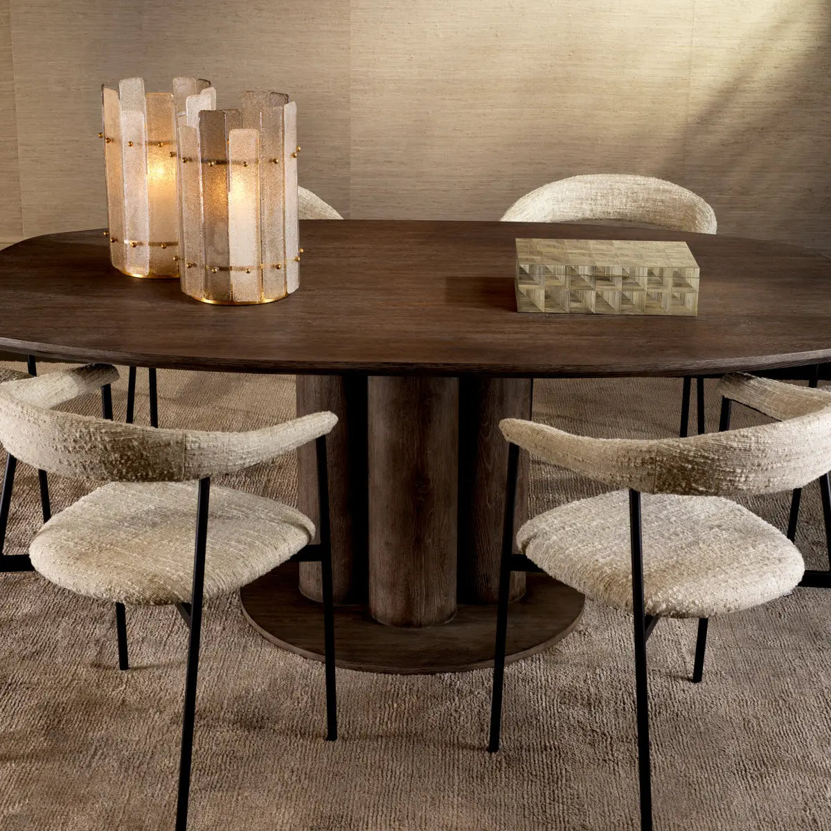 Alternate view of Dining Table Westwood Silverstone Oak Veneer in grey-brown and taupe with racetrack oval.