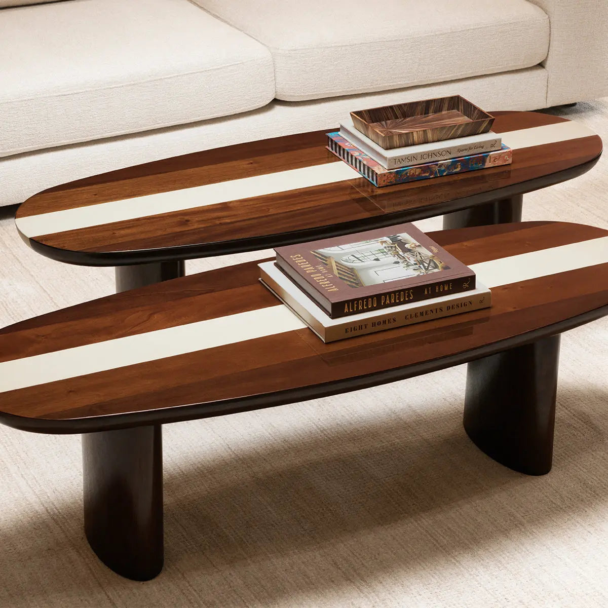 Alternate view of Coffee Table Jenson Mahogany Wood High Gloss in rich mahogany brown and warm walnut brown.