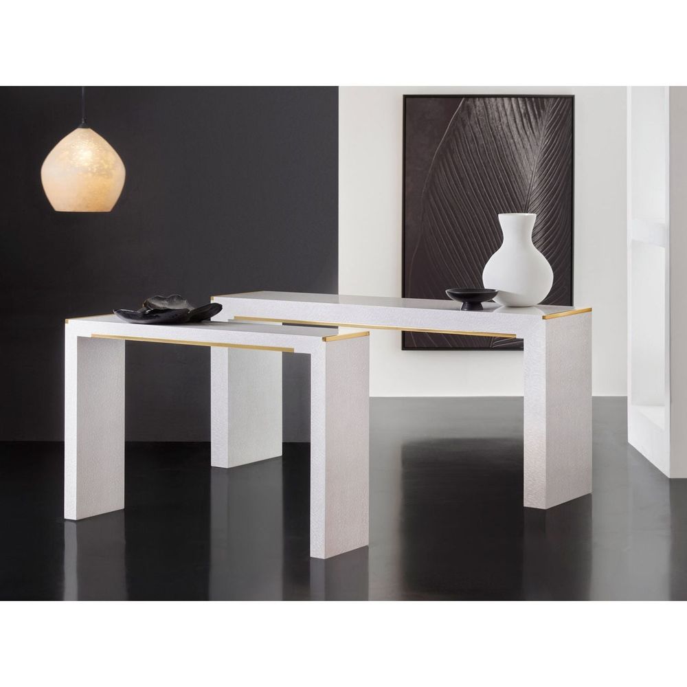 Alternate view of Large Mirage Console-White Lacewood in white and ivory.