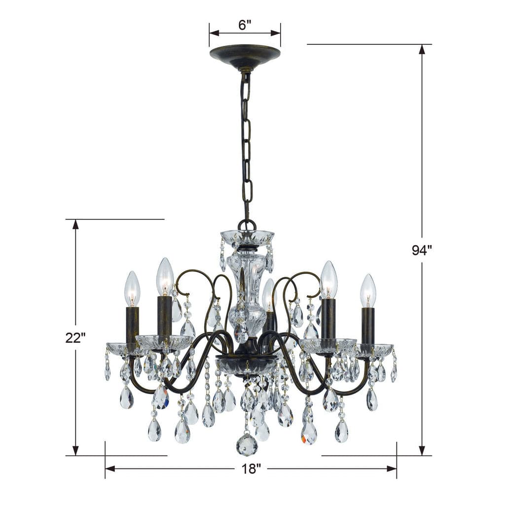 Butler 5 Light Hand Cut Crystal English Bronze Chandelier-Crystorama Lighting Company-CRYSTO-3025-EB-CL-MWP-Chandeliers-3-France and Son