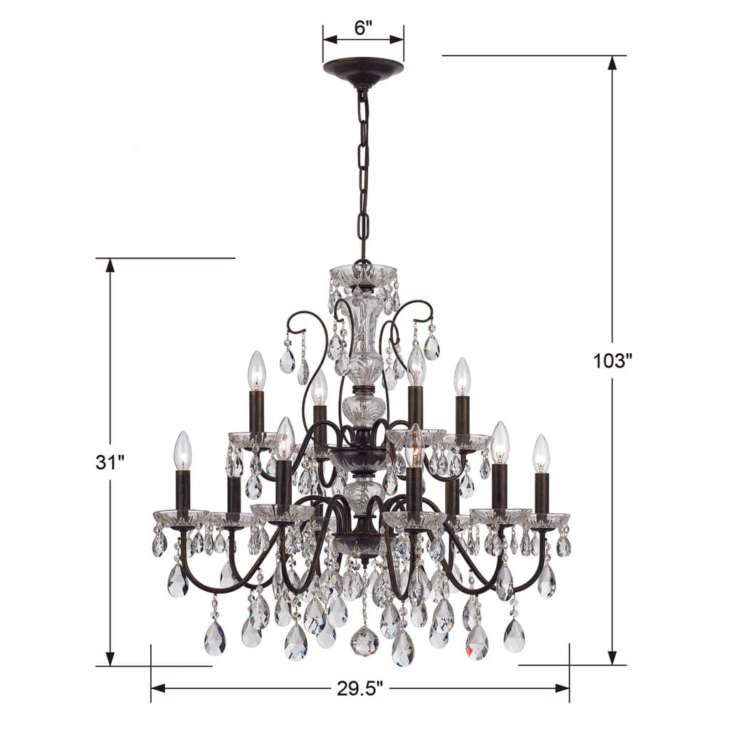 Butler 12 Light Crystal Chandelier-Crystorama Lighting Company-CRYSTO-3029-EB-CL-MWP-Chandeliers-3-France and Son