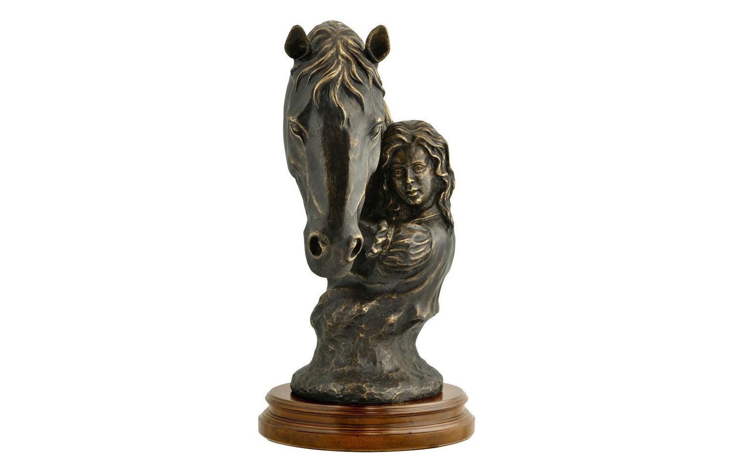 Antique Dark Bronze Young Girl & Her Horse-Jonathan Charles-JCHARLES-495845-DBR-Decorative Objects-2-France and Son
