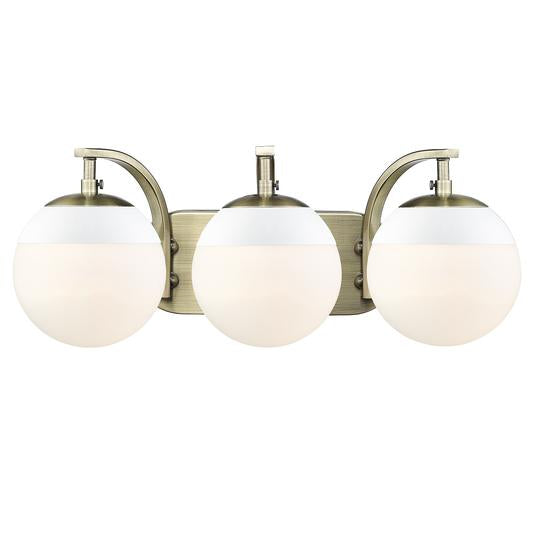 Dixon 3 Light Bath Vanity-Golden Lighting-GOLDEN-3218-BA3 AB-WHT-Bathroom LightingAged Brass with Matte White-10-France and Son