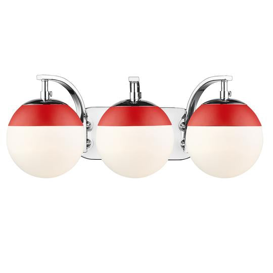 Dixon 3 Light Bath Vanity-Golden Lighting-GOLDEN-3218-BA3 CH-RED-Bathroom LightingChrome with Matte Red-6-France and Son