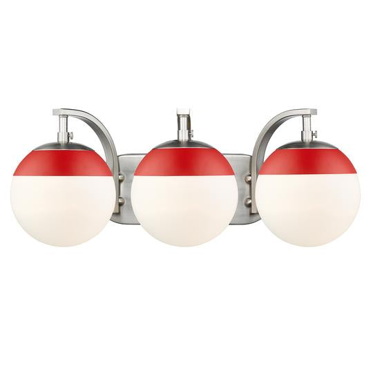 Dixon 3 Light Bath Vanity-Golden Lighting-GOLDEN-3218-BA3 PW-RED-Bathroom LightingPewter with Matte Red-2-France and Son