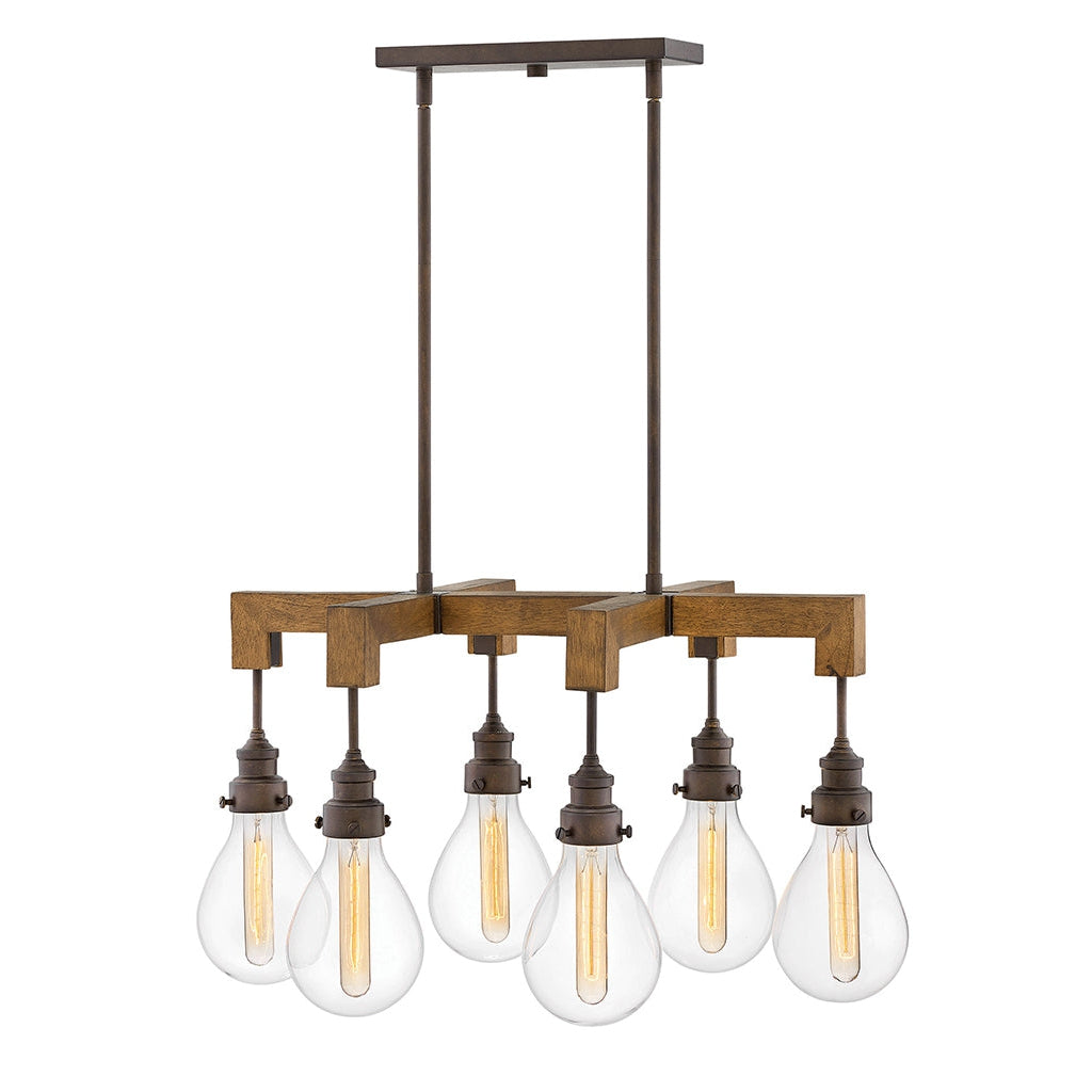 Chandelier Denton Medium Six Light Linear-Hinkley Lighting-HINKLEY-3268IN-ChandeliersVintage Walnut-1-France and Son