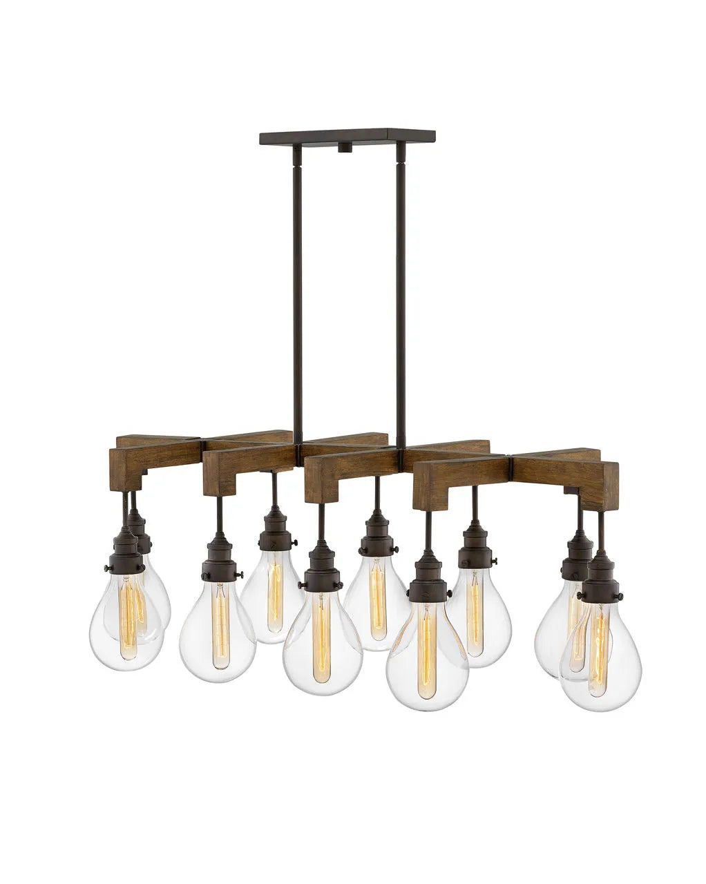 Denton Large Ten Light Linear-Hinkley Lighting-HINKLEY-3269IN-ChandeliersIndustrial Iron with Vintage Walnut-2-France and Son