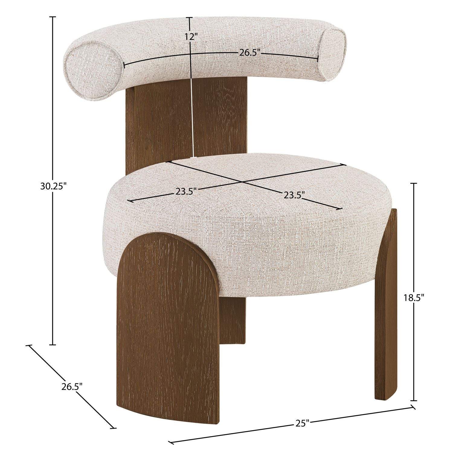 Calder Linen Textured Fabric Upholstered Accent Chair — Beige / Painted Brown