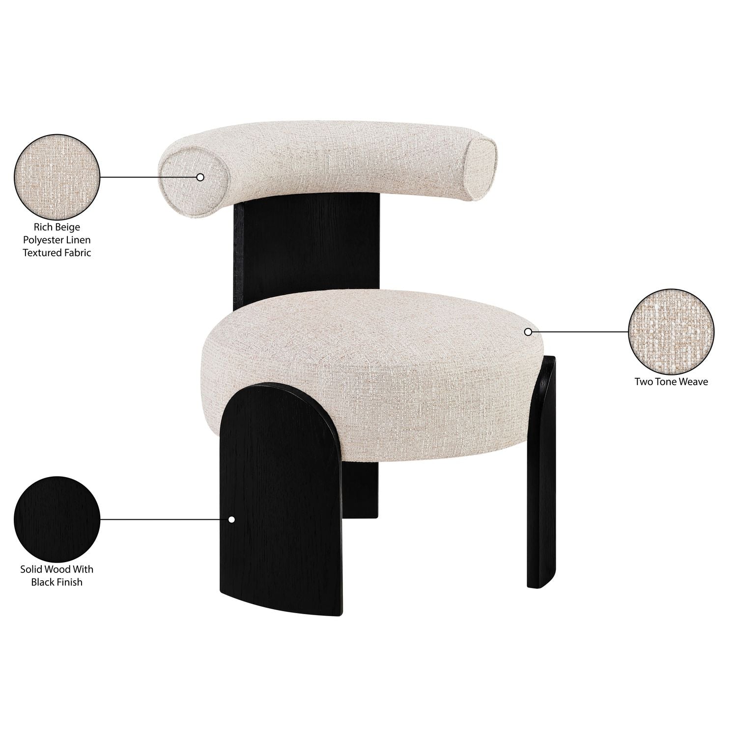 Calder Linen Textured Fabric Upholstered Accent Chair — Beige / Painted Black