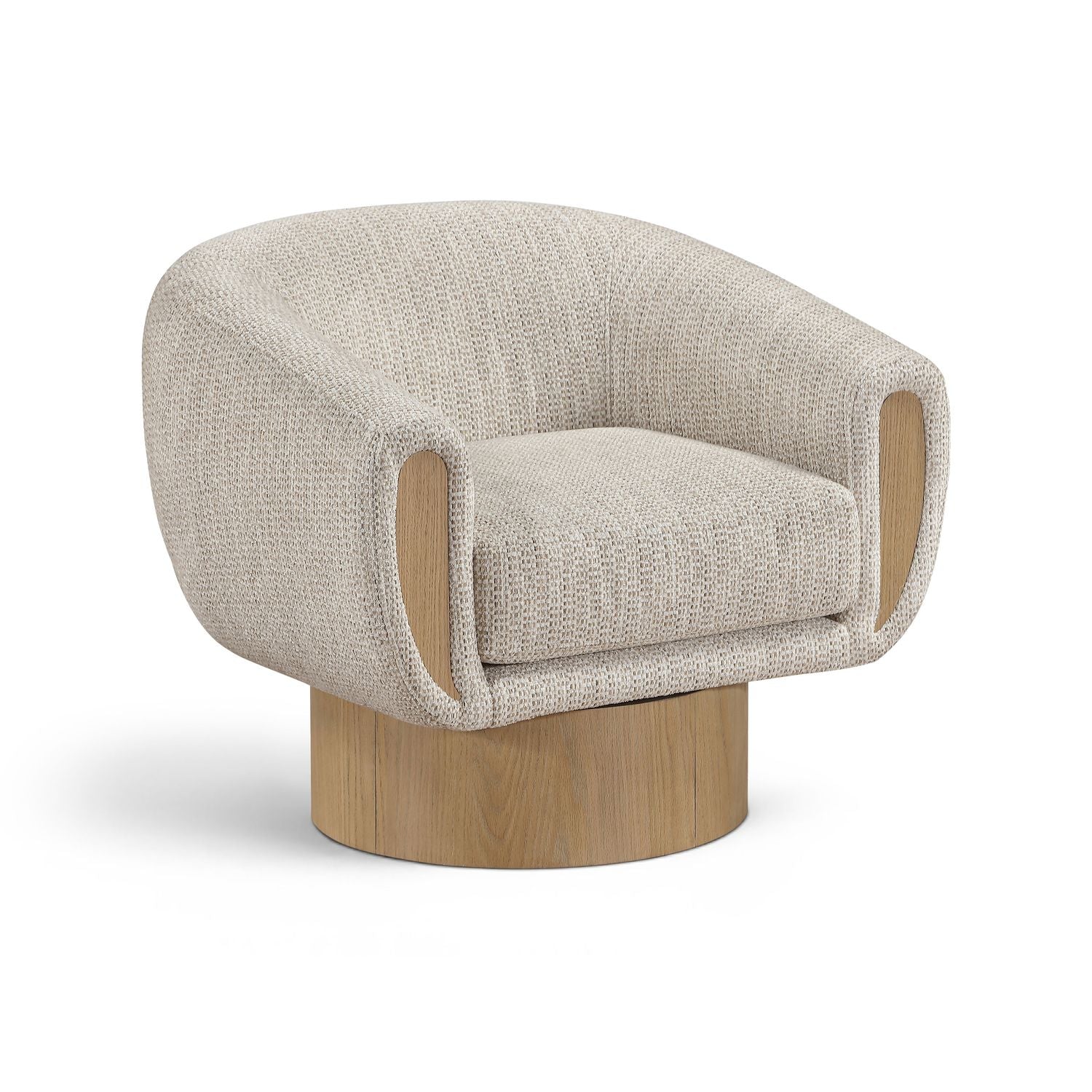 Avella Interwoven Fabric Upholstered Swivel Accent Chair — Beige / Stained Natural