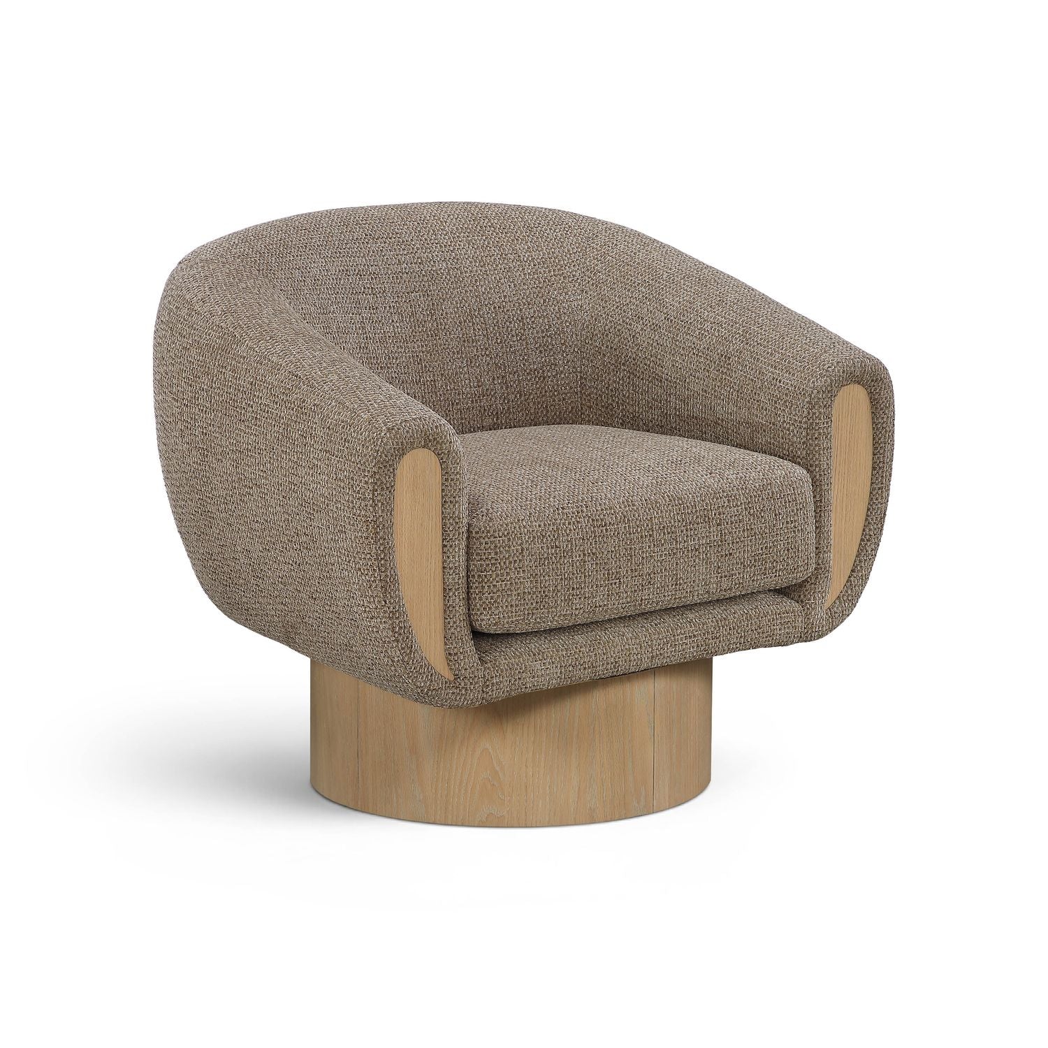 Avella Interwoven Fabric Upholstered Swivel Accent Chair — Brown / Stained Natural