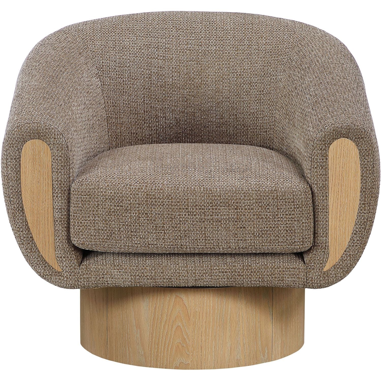Avella Interwoven Fabric Upholstered Swivel Accent Chair — Brown / Stained Natural