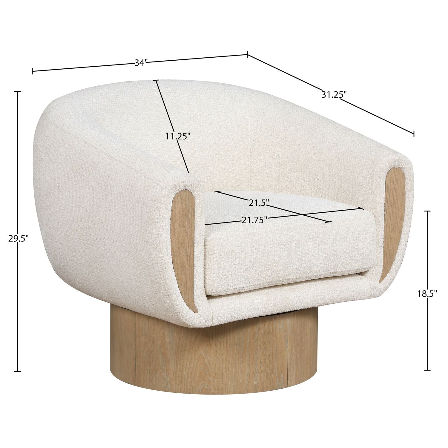 Avella Interwoven Fabric Upholstered Swivel Accent Chair — Cream / Stained Natural
