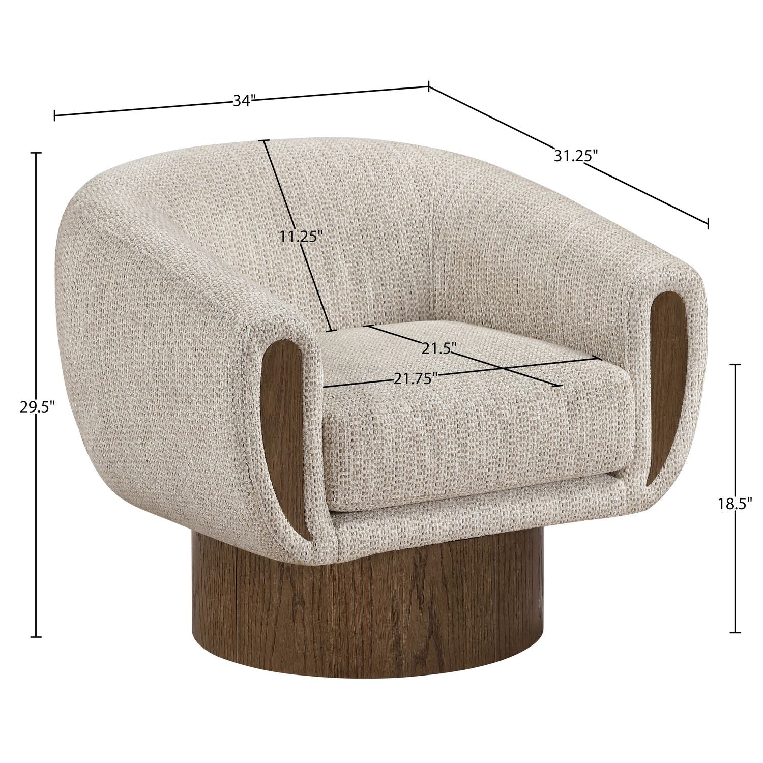 Avella Interwoven Fabric Upholstered Swivel Accent Chair — Beige / Stained Brown