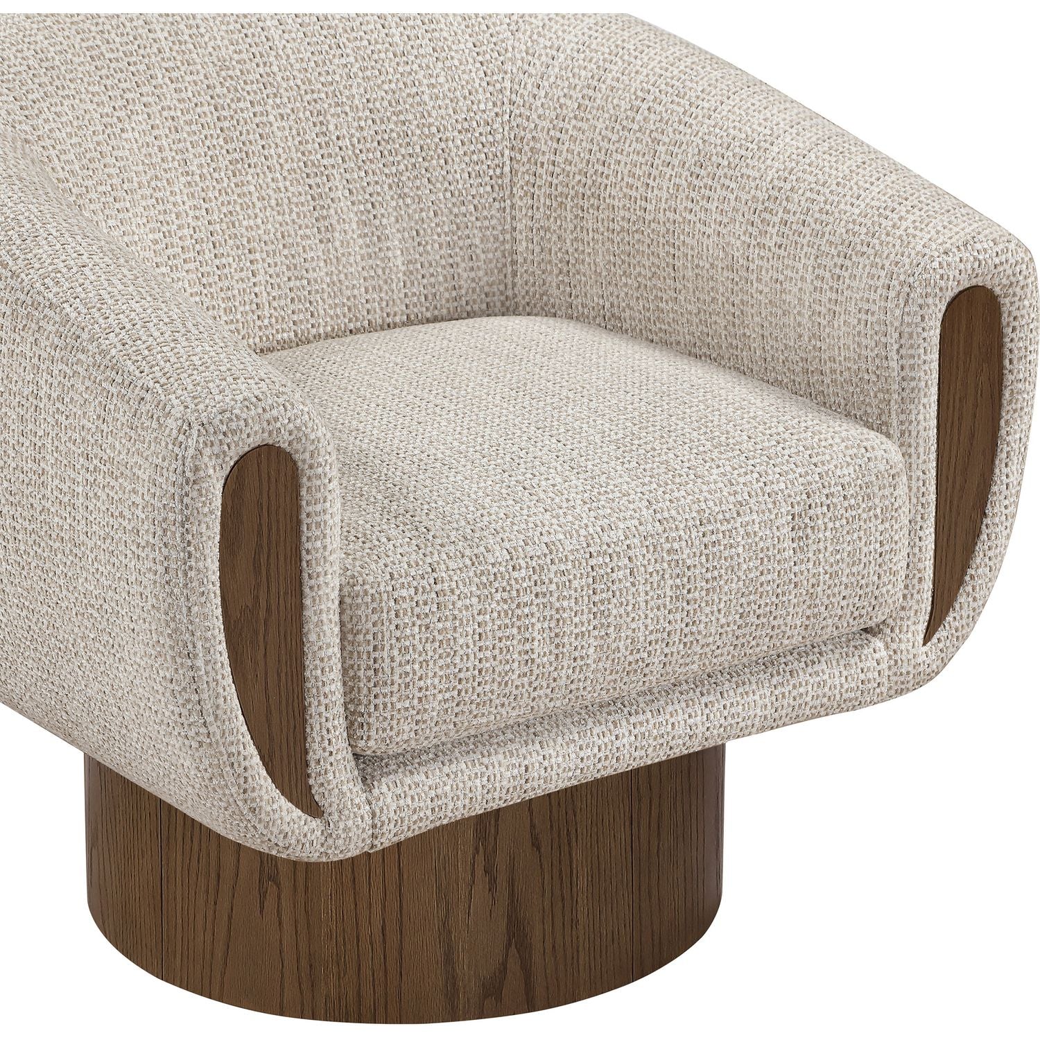 Avella Interwoven Fabric Upholstered Swivel Accent Chair — Beige / Stained Brown