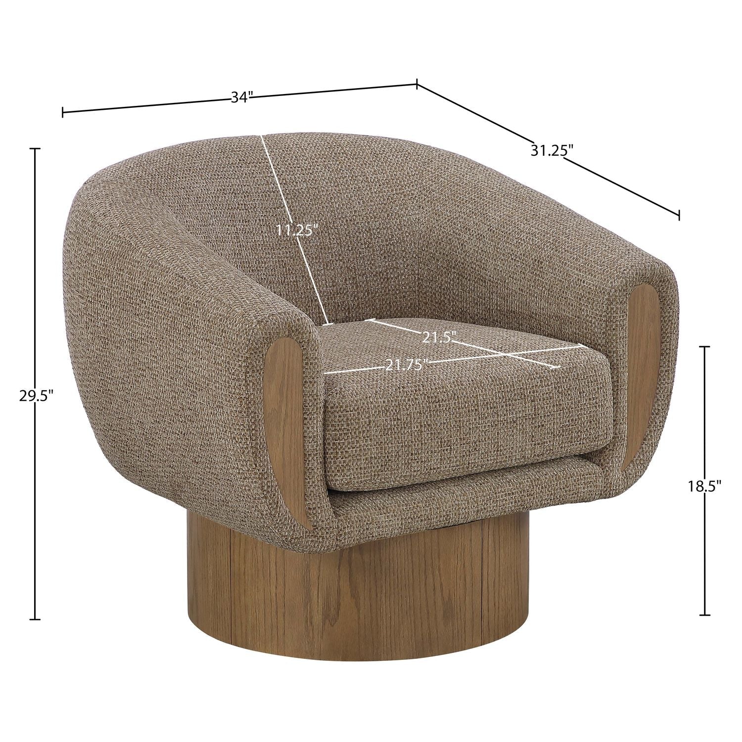 Avella Interwoven Fabric Upholstered Swivel Accent Chair — Brown / Stained Brown