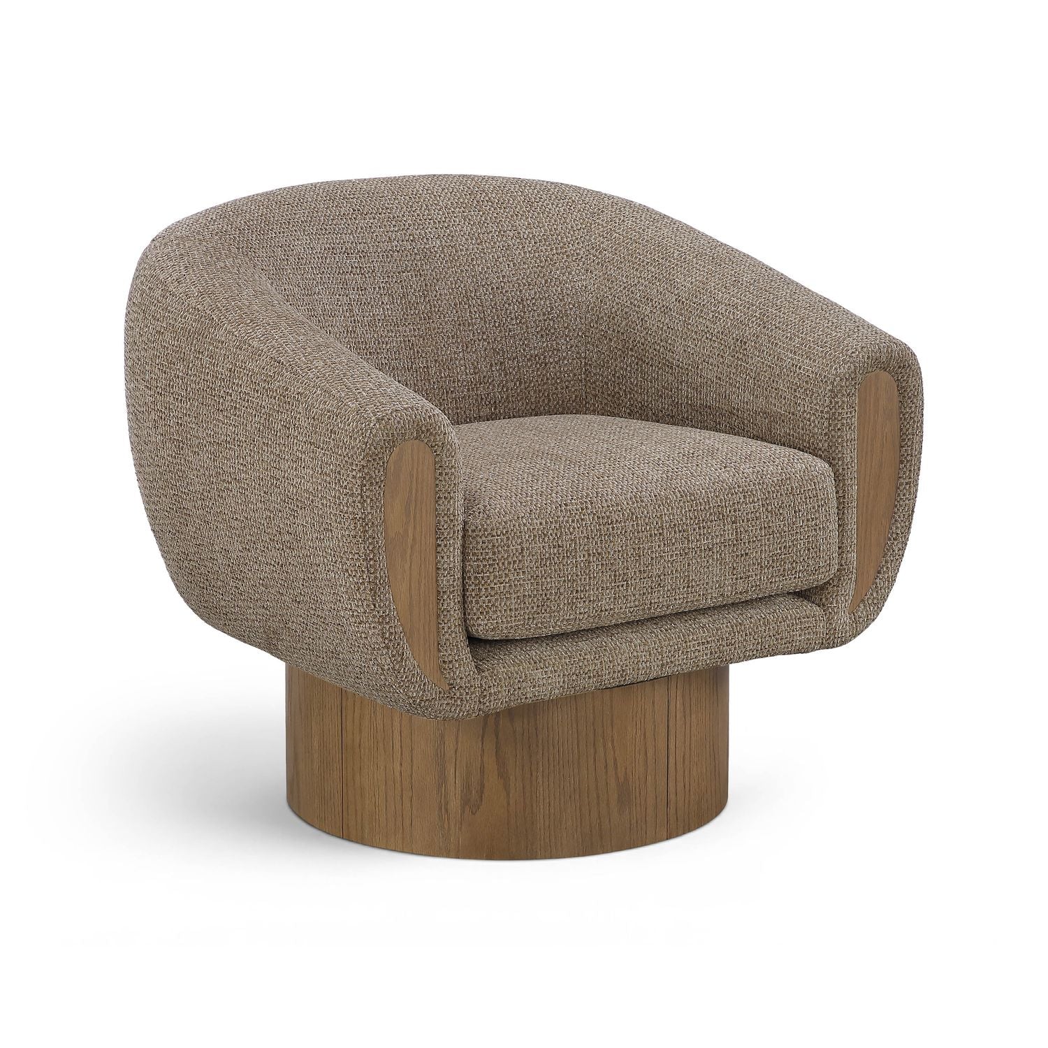 Avella Interwoven Fabric Upholstered Swivel Accent Chair — Brown / Stained Brown