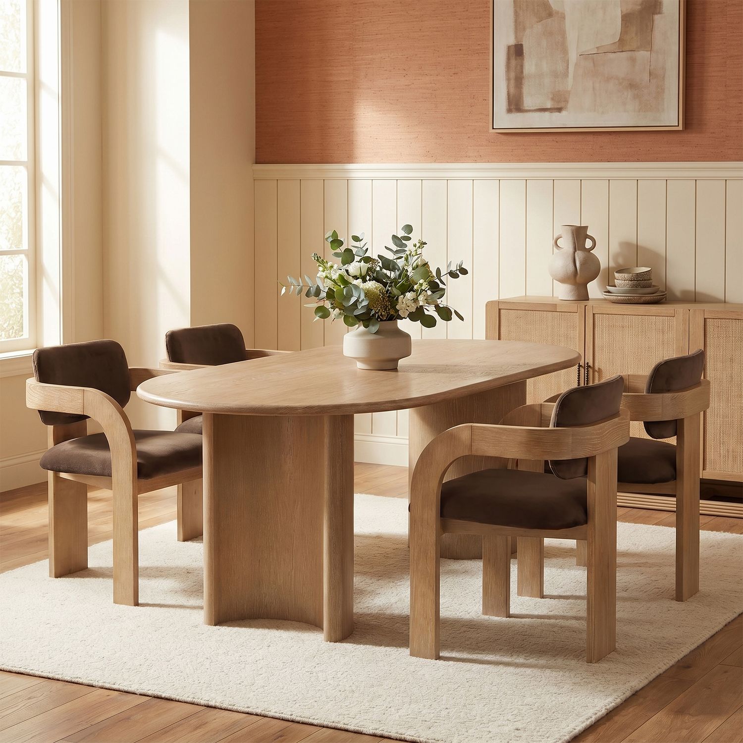 Cedra Velvet Performance Fabric Upholstered Dining Chair — Brown / Stained Natural