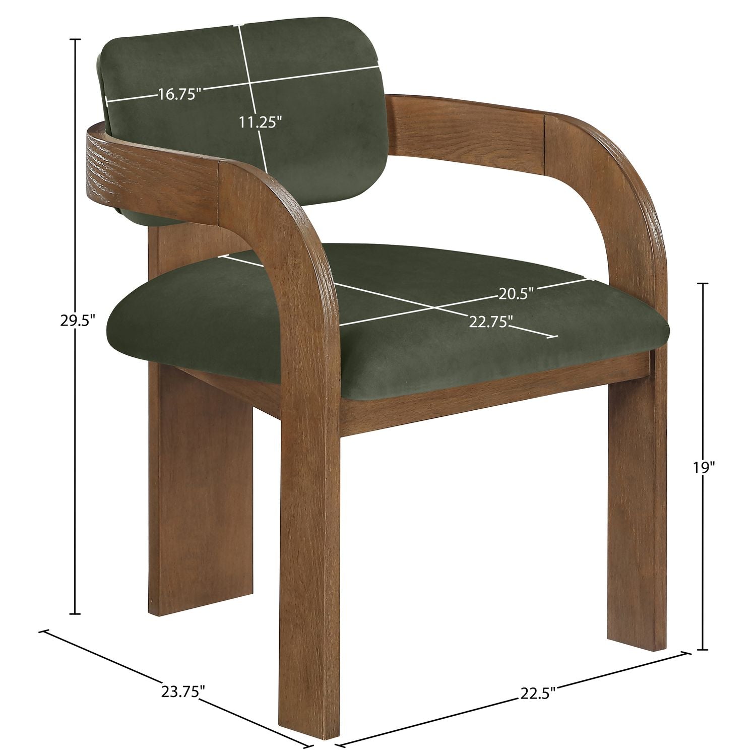 Cedra Velvet Performance Fabric Upholstered Dining Chair — Green / Stained Brown