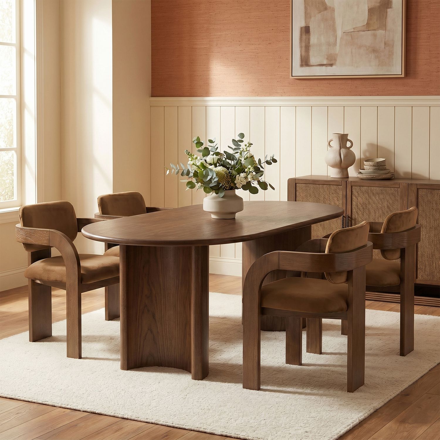 Cedra Velvet Performance Fabric Upholstered Dining Chair — Saddle / Stained Brown
