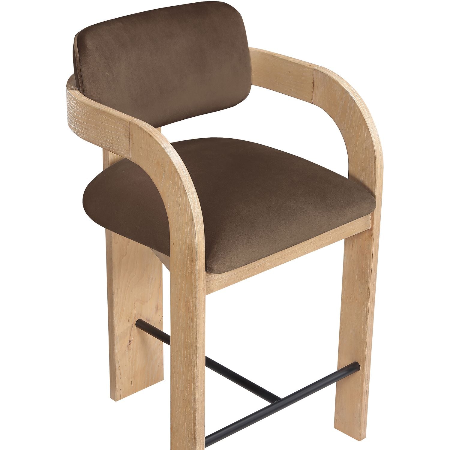 Cedra Velvet Performance Fabric Upholstered Counter Stool — Brown / Stained Natural / Matte Black
