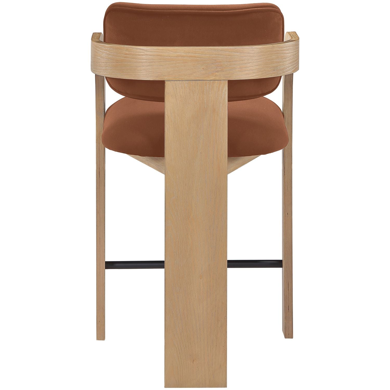Cedra Velvet Performance Fabric Upholstered Counter Stool — Cognac / Stained Natural / Matte Black