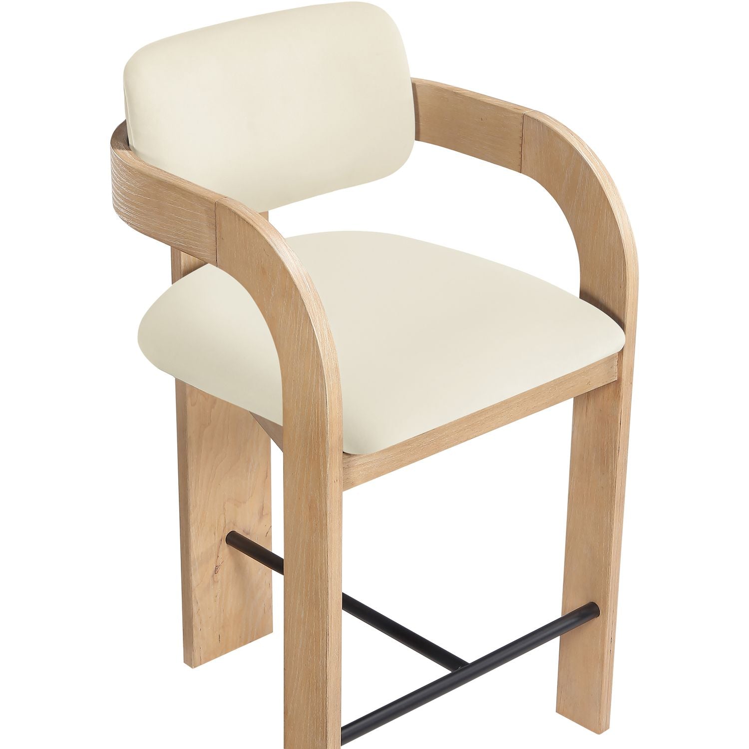 Cedra Velvet Performance Fabric Upholstered Counter Stool — Cream / Stained Natural / Matte Black