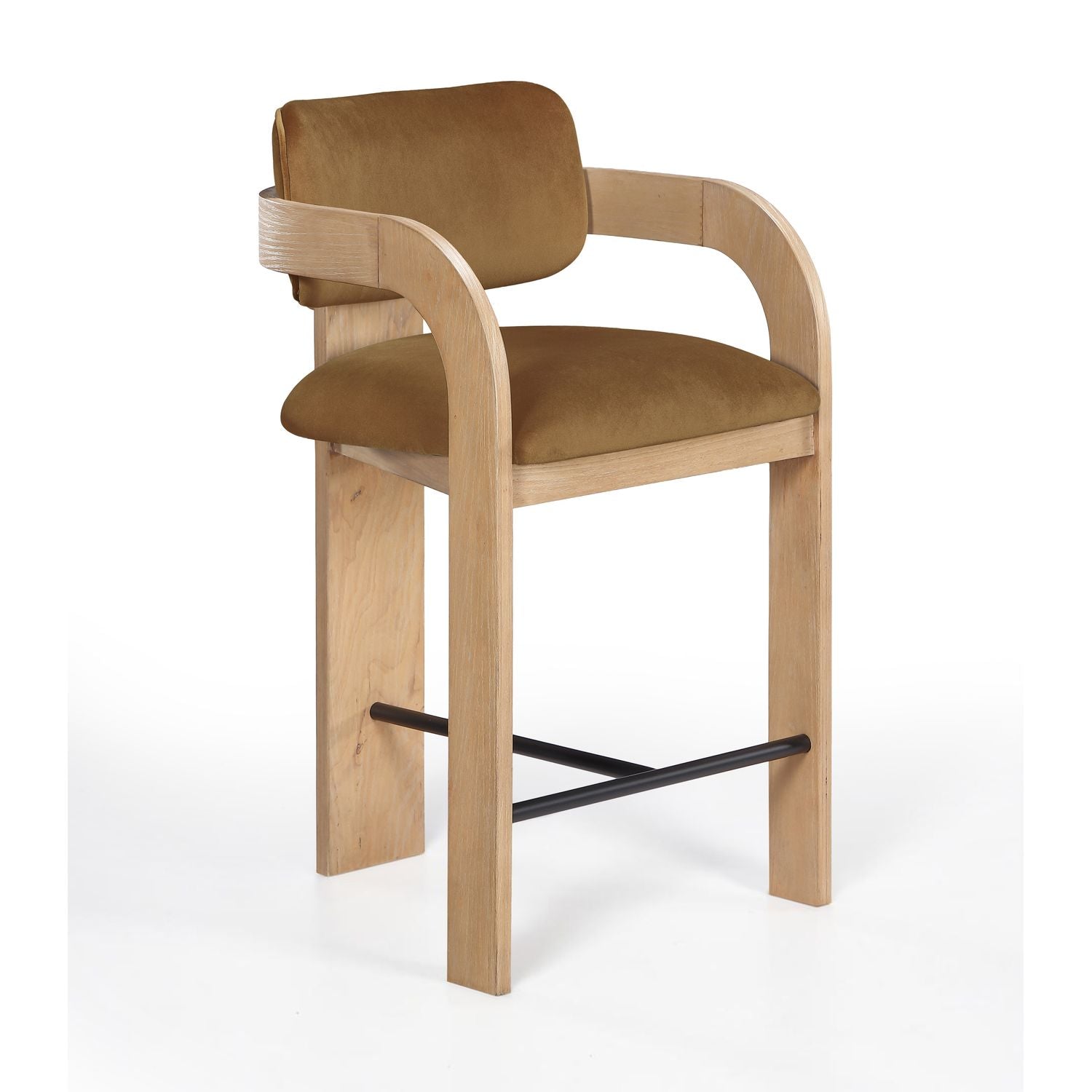 Cedra Velvet Performance Fabric Upholstered Counter Stool — Saddle / Stained Natural / Matte Black