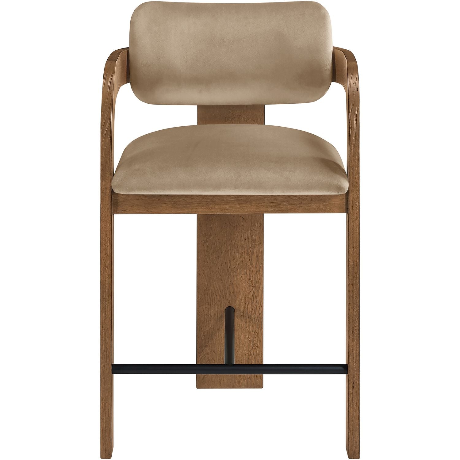 Cedra Velvet Performance Fabric Upholstered Counter Stool — Beige / Stained Brown / Matte Black