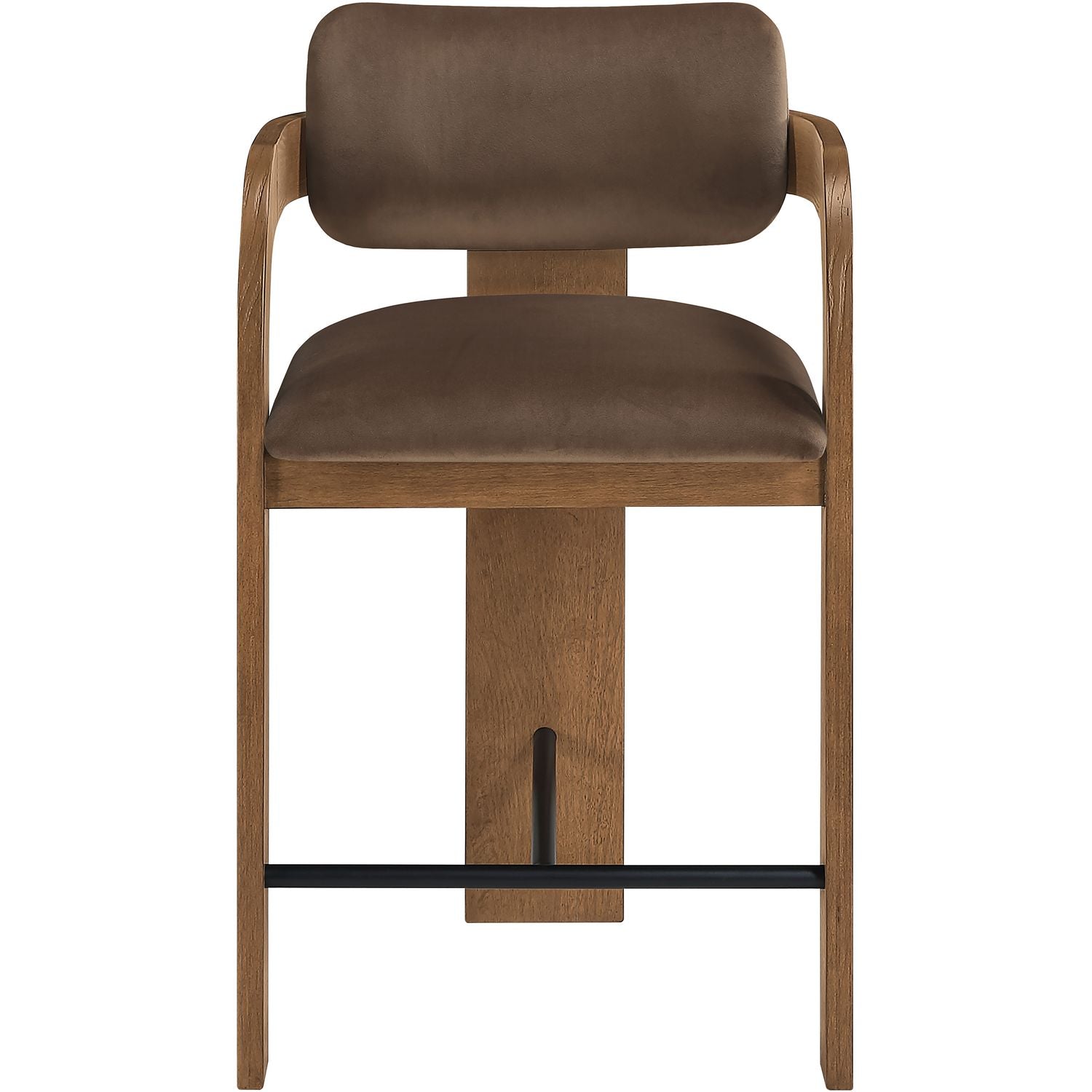 Cedra Velvet Performance Fabric Upholstered Counter Stool — Brown / Stained Brown / Matte Black
