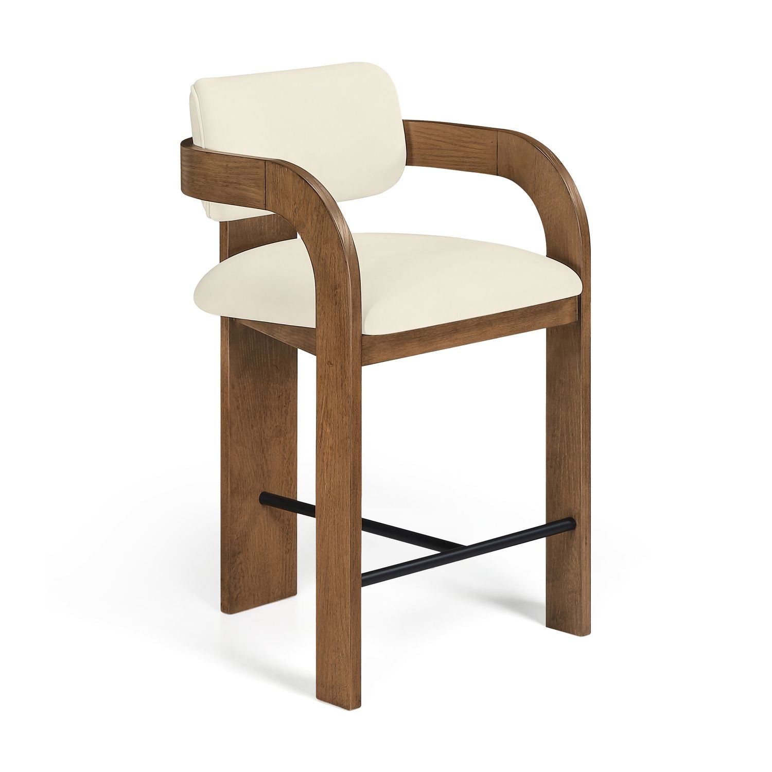 Cedra Velvet Performance Fabric Upholstered Counter Stool — Cream / Stained Brown / Matte Black