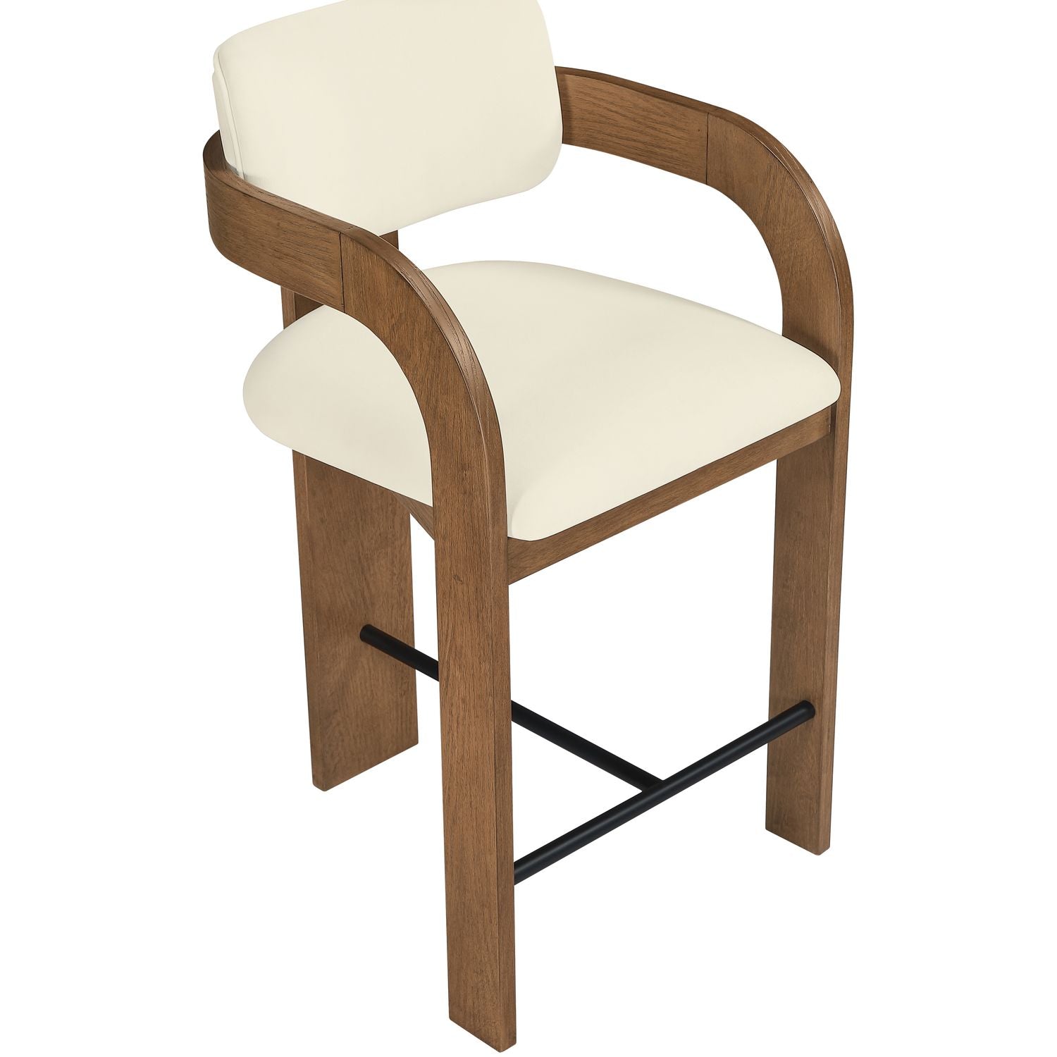 Cedra Velvet Performance Fabric Upholstered Counter Stool — Cream / Stained Brown / Matte Black