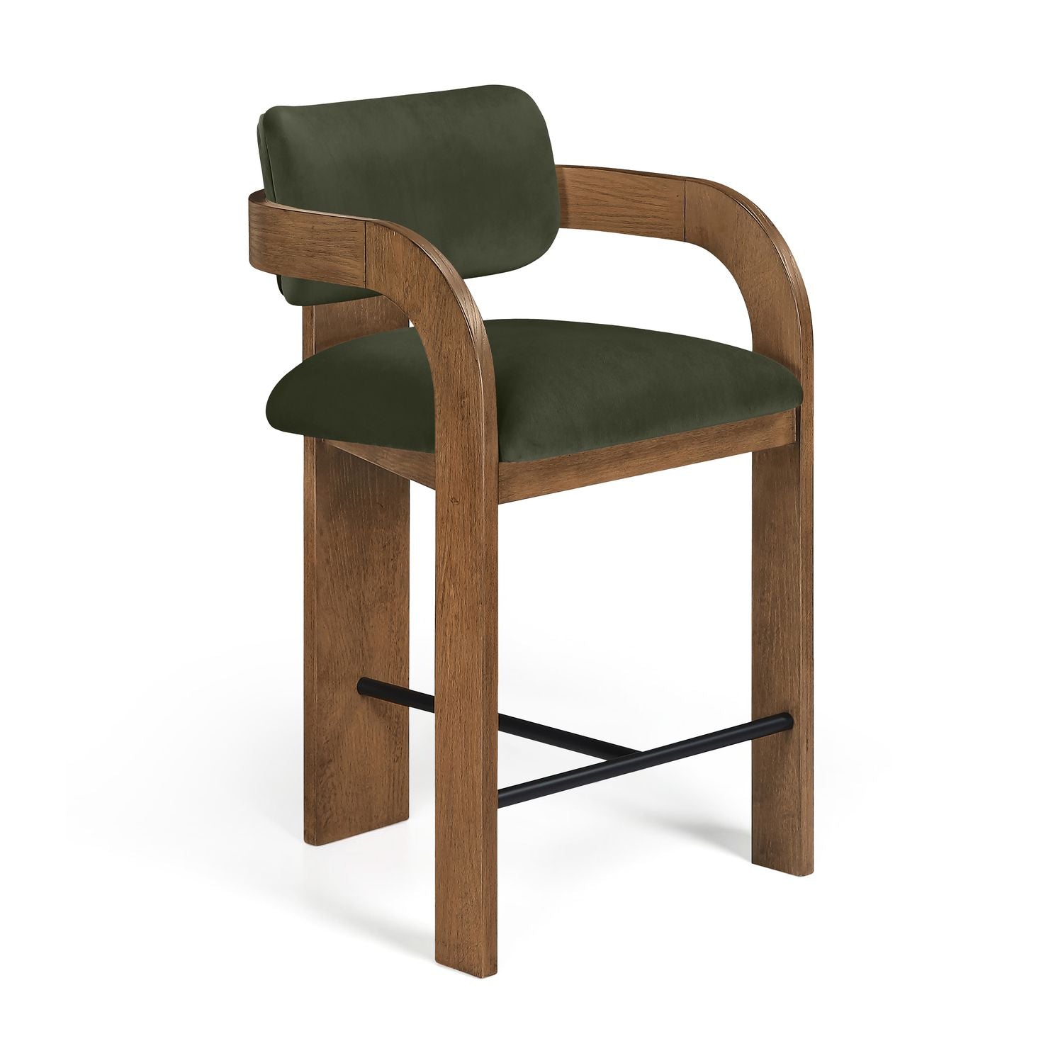 Cedra Velvet Performance Fabric Upholstered Counter Stool — Green / Stained Brown / Matte Black