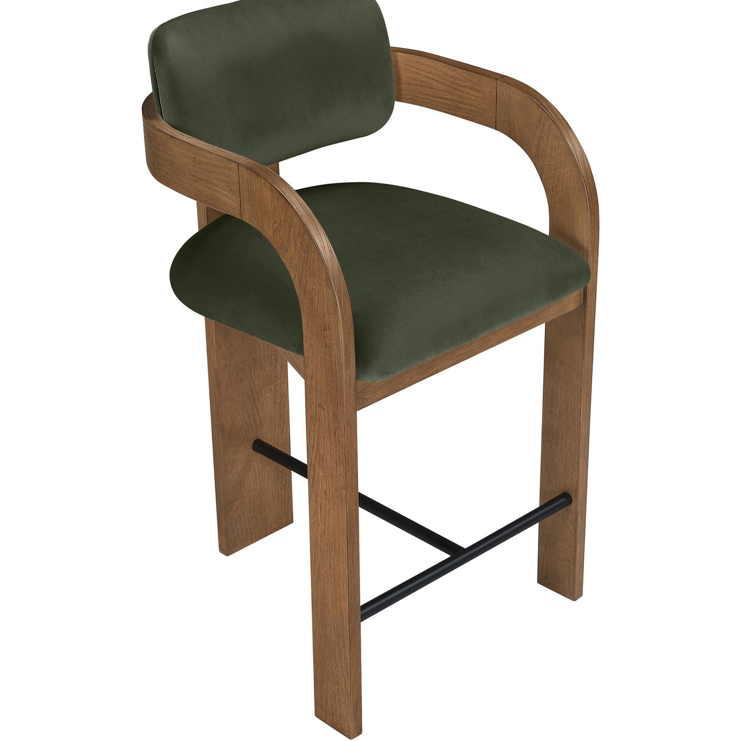 Cedra Velvet Performance Fabric Upholstered Counter Stool — Green / Stained Brown / Matte Black
