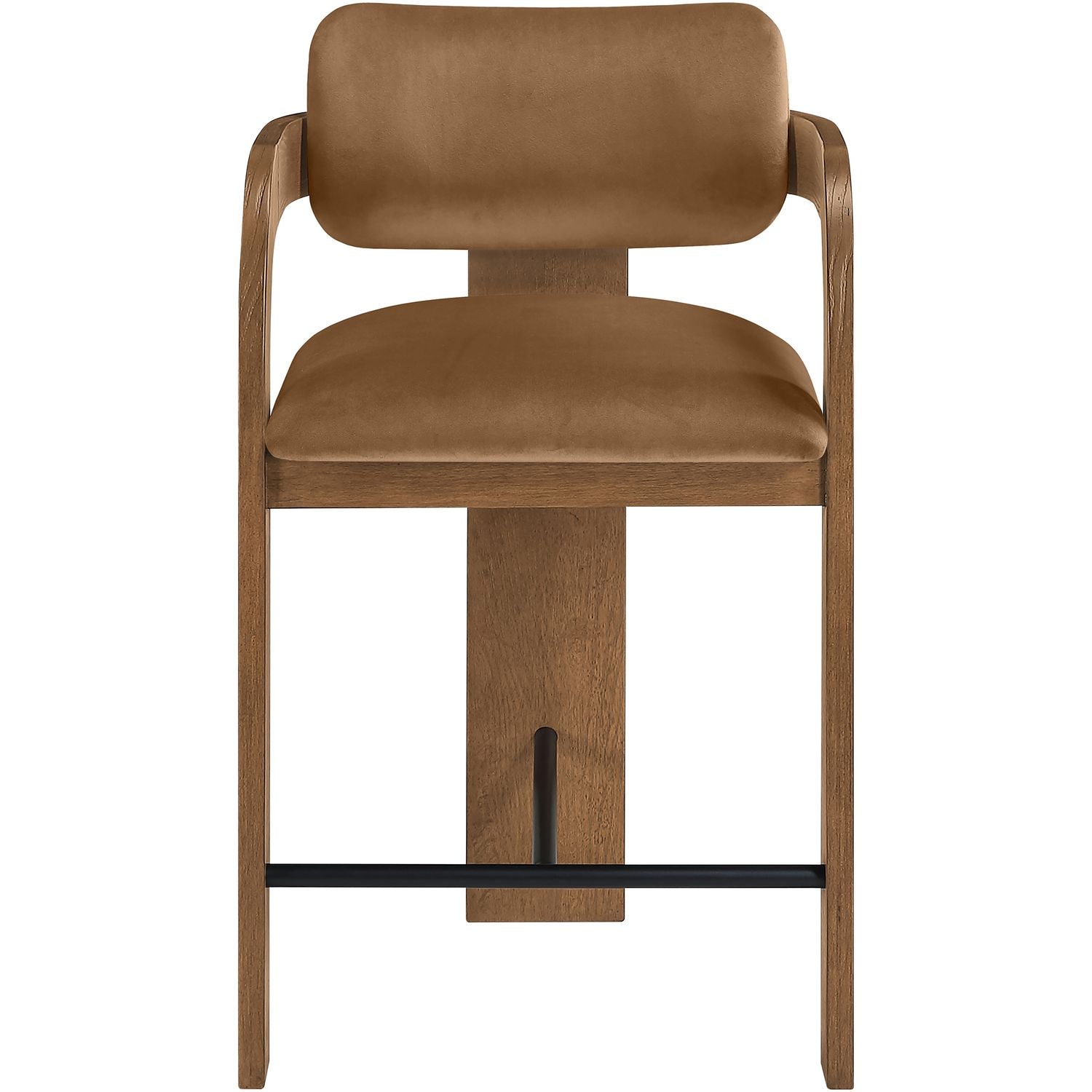 Cedra Velvet Performance Fabric Upholstered Counter Stool — Saddle / Stained Brown / Matte Black