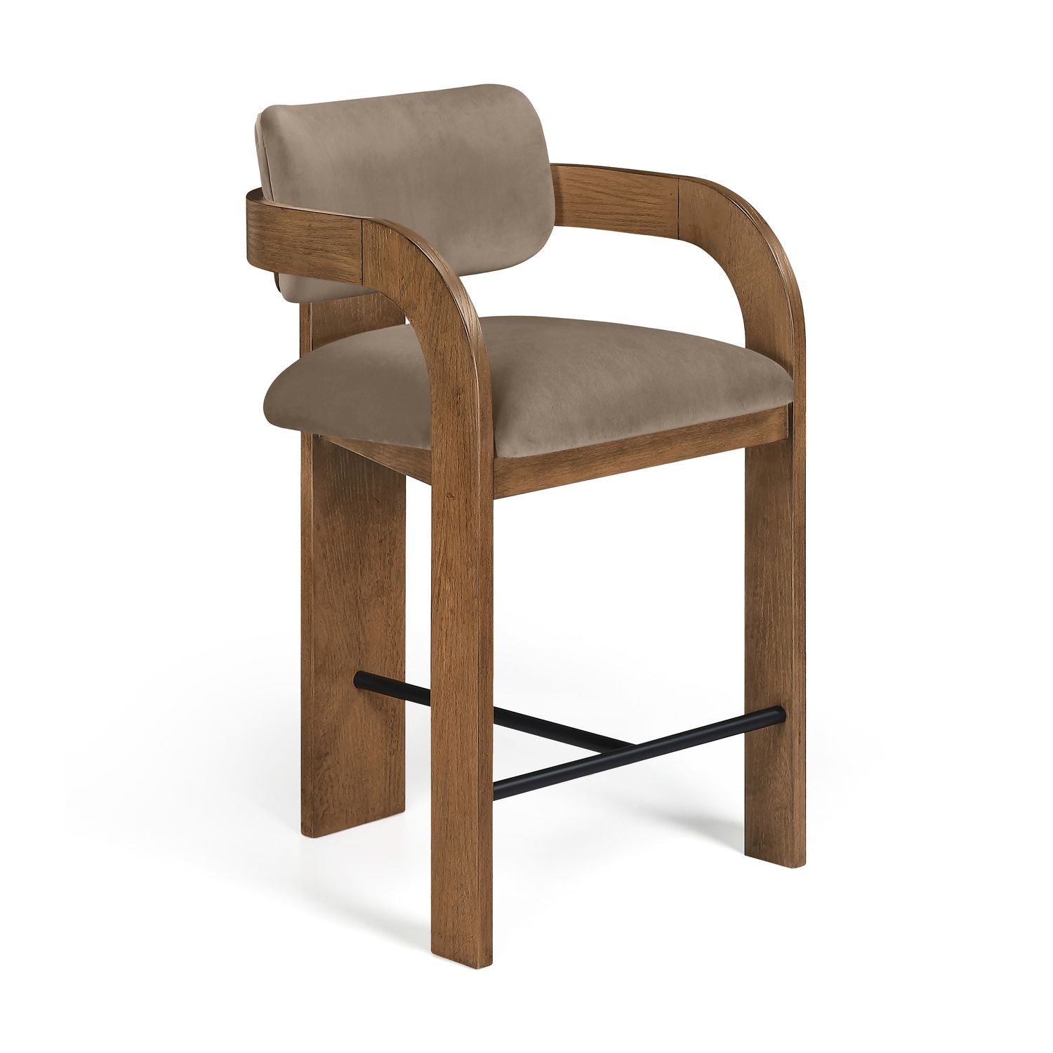 Cedra Velvet Performance Fabric Upholstered Counter Stool — Taupe / Stained Brown / Matte Black