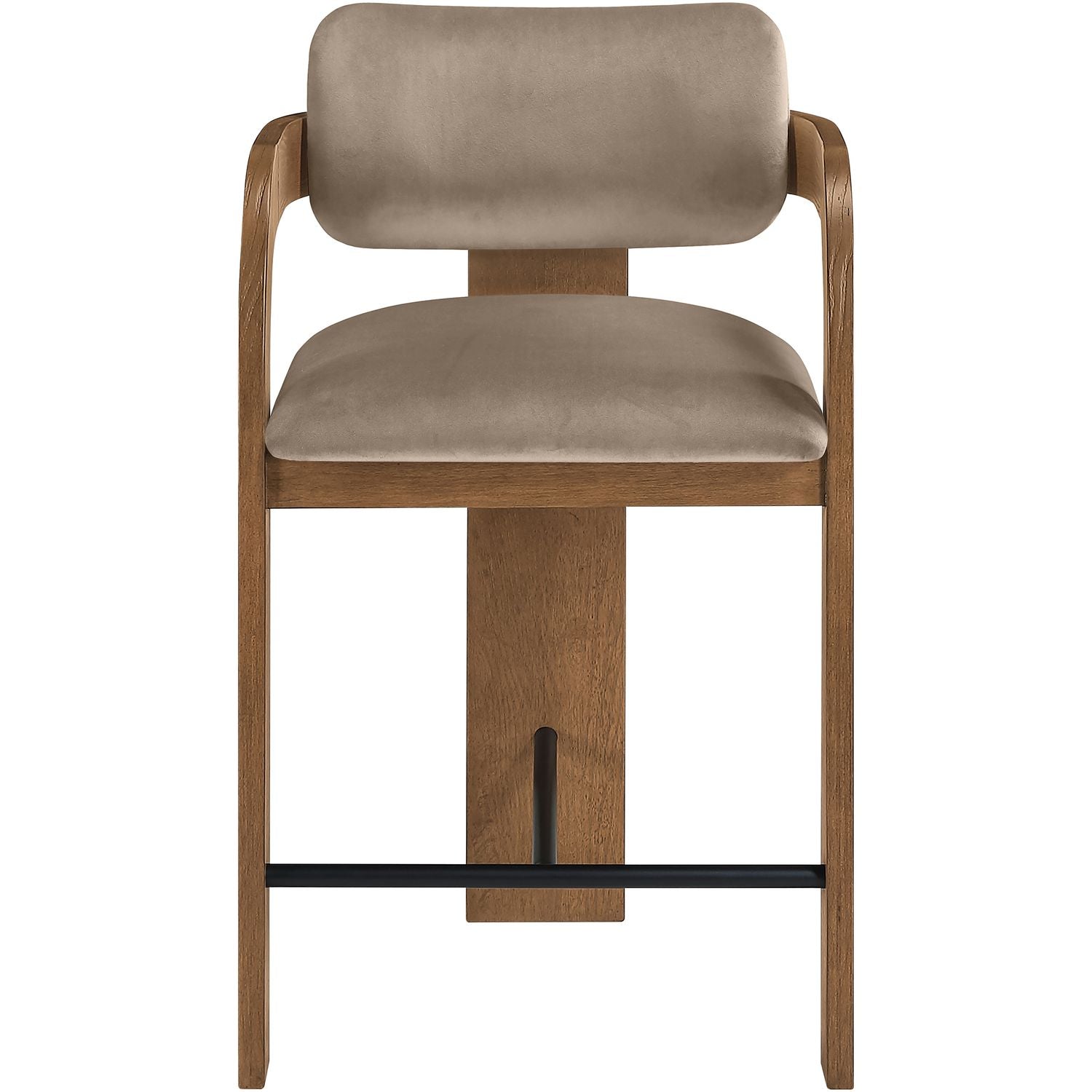 Cedra Velvet Performance Fabric Upholstered Counter Stool — Taupe / Stained Brown / Matte Black