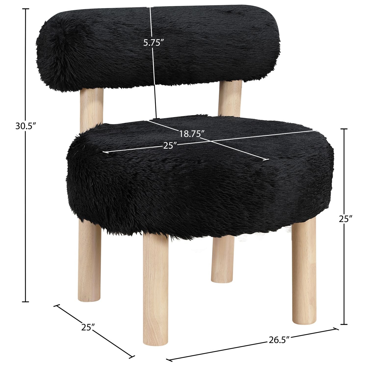 Ambre Vegan Shearling Fabric Upholstered Accent Chair — Black / Natural