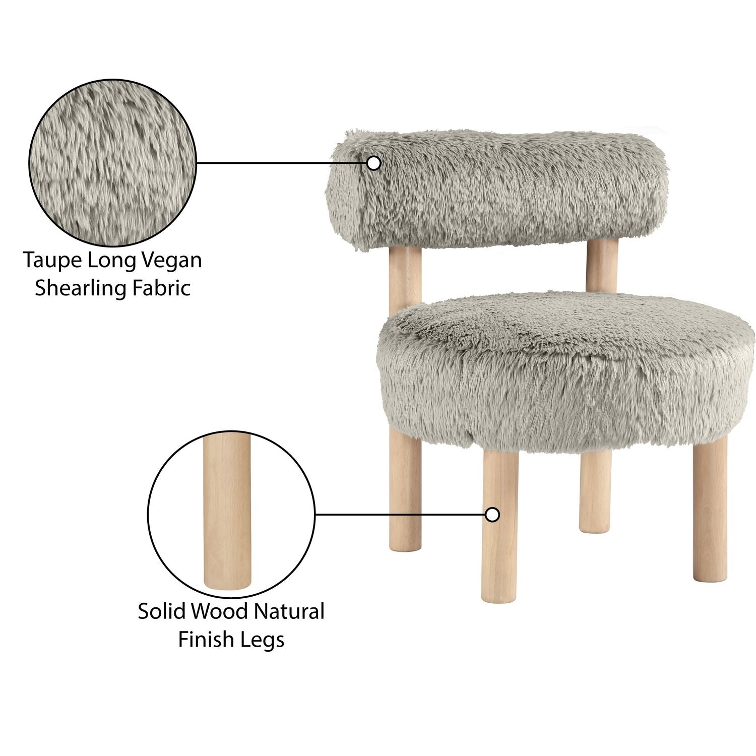 Ambre Vegan Shearling Fabric Upholstered Accent Chair — Taupe / Natural