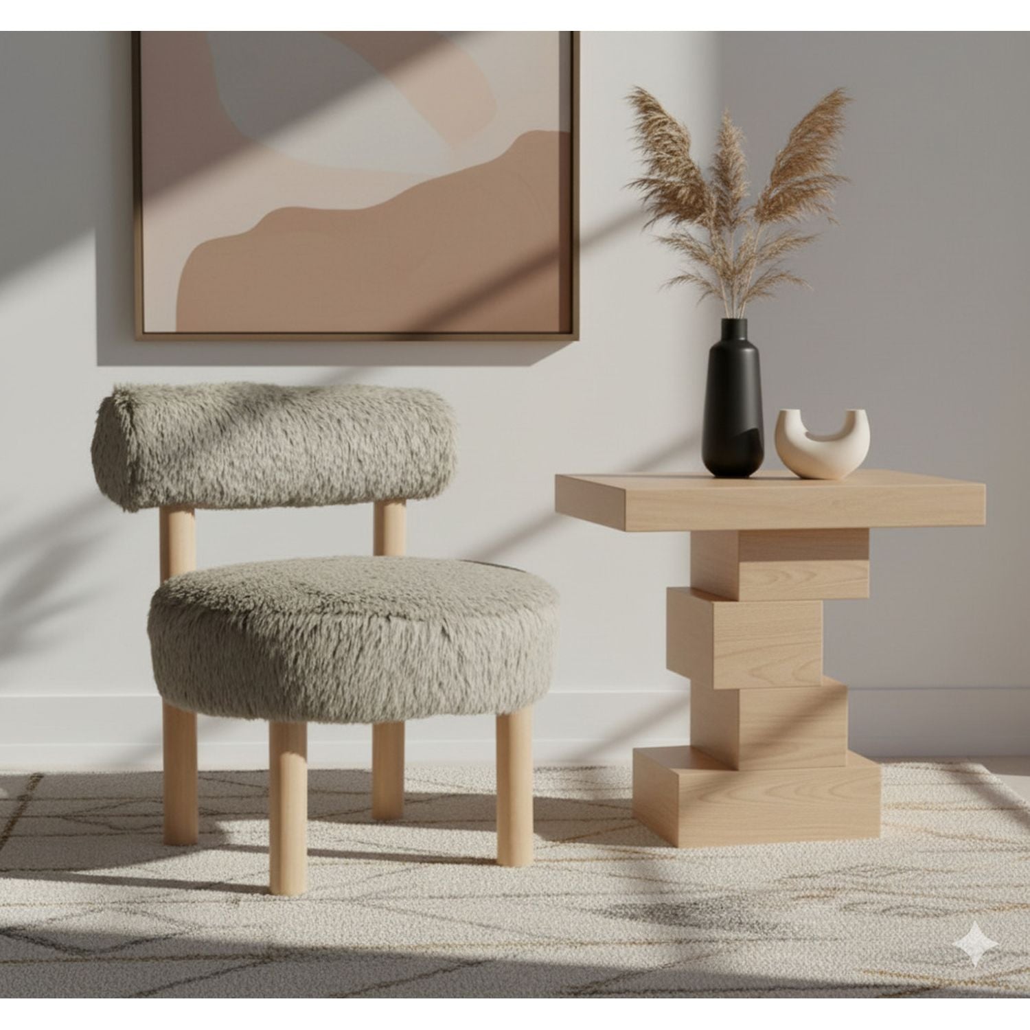 Ambre Vegan Shearling Fabric Upholstered Accent Chair — Taupe / Natural