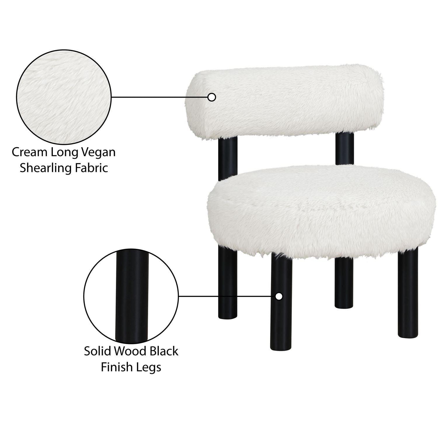 Ambre Vegan Shearling Fabric Upholstered Accent Chair — Cream / Black
