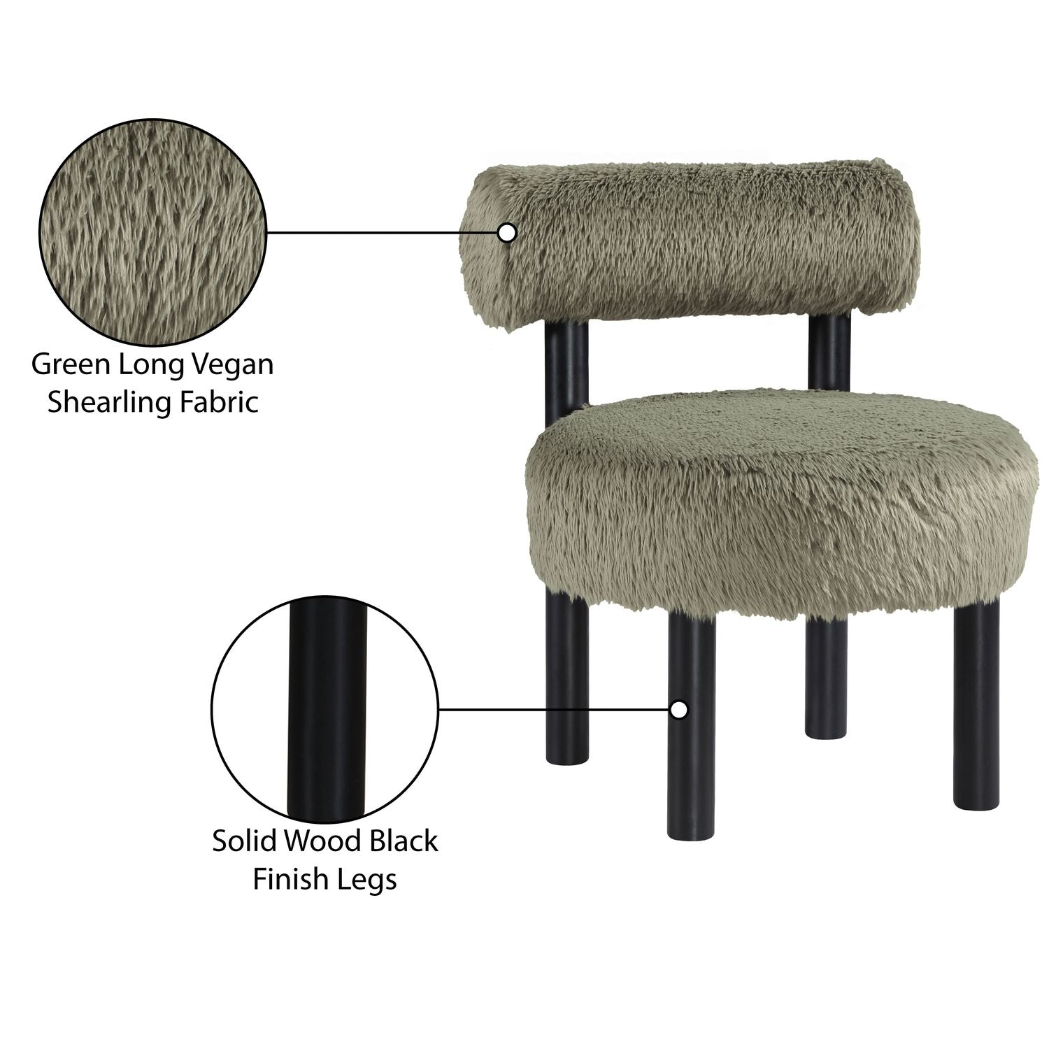 Ambre Vegan Shearling Fabric Upholstered Accent Chair — Green / Black