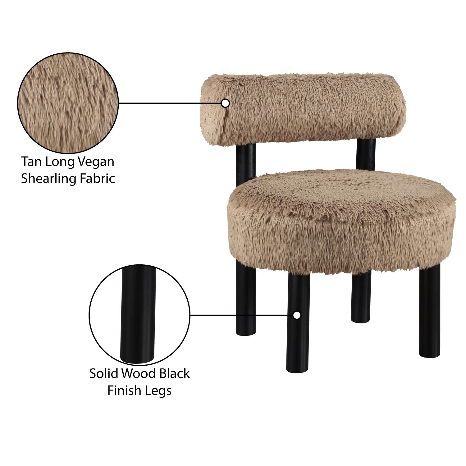Ambre Vegan Shearling Fabric Upholstered Accent Chair — Tan / Black