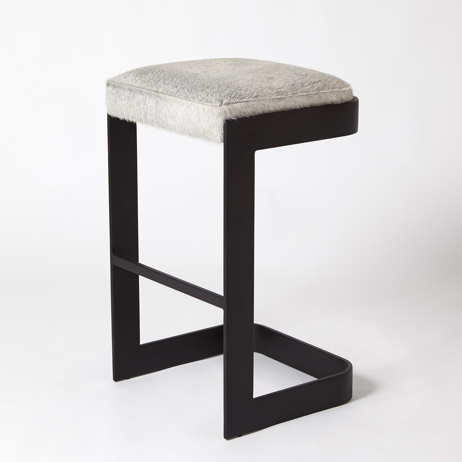 Regan High Bar Stool-Global Views-GVSA-7.91214-Bar StoolsGrey Hair-on-Hide/Graphite-4-France and Son