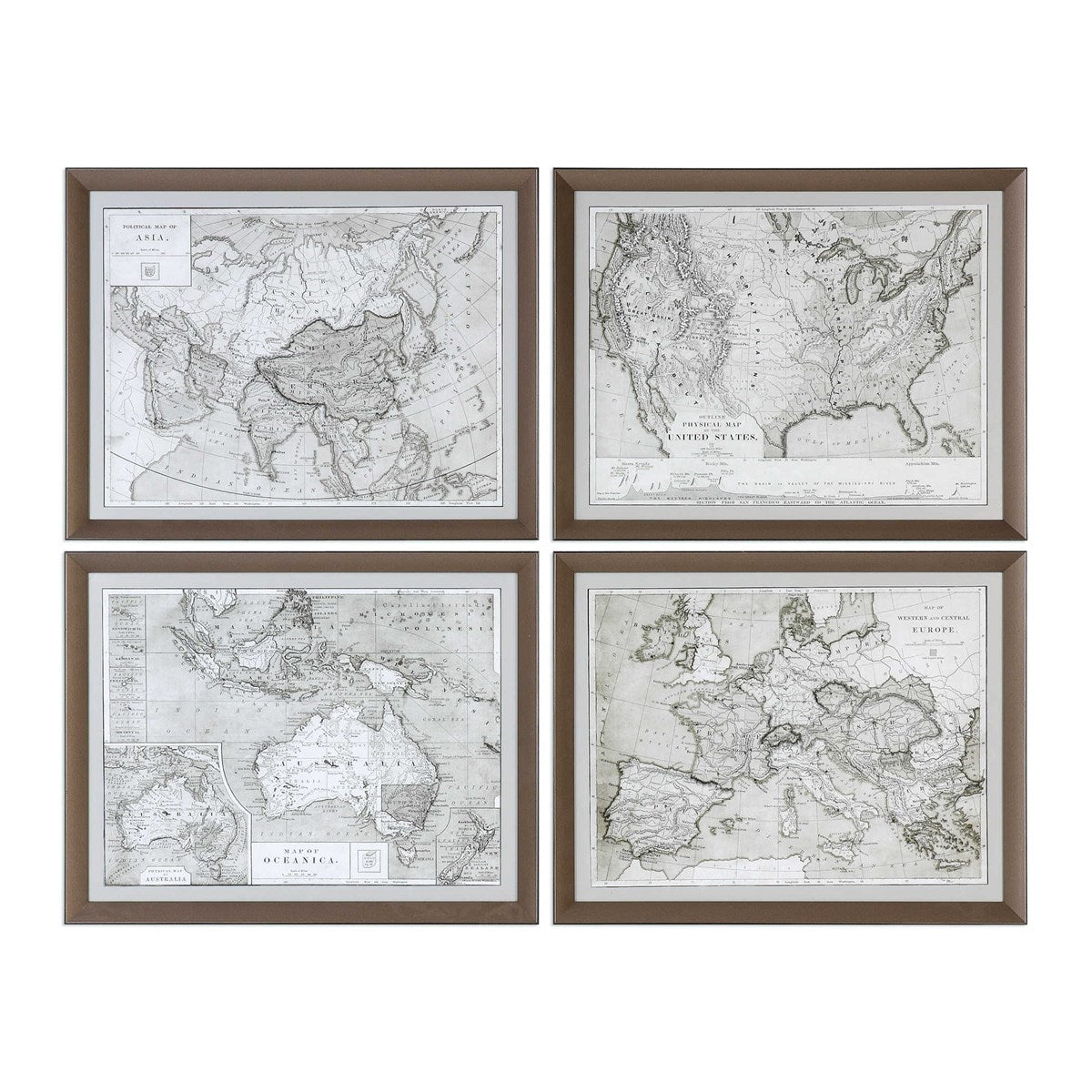 World Maps Framed Prints S/4-Uttermost-UTTM-33639-Wall Art-1-France and Son