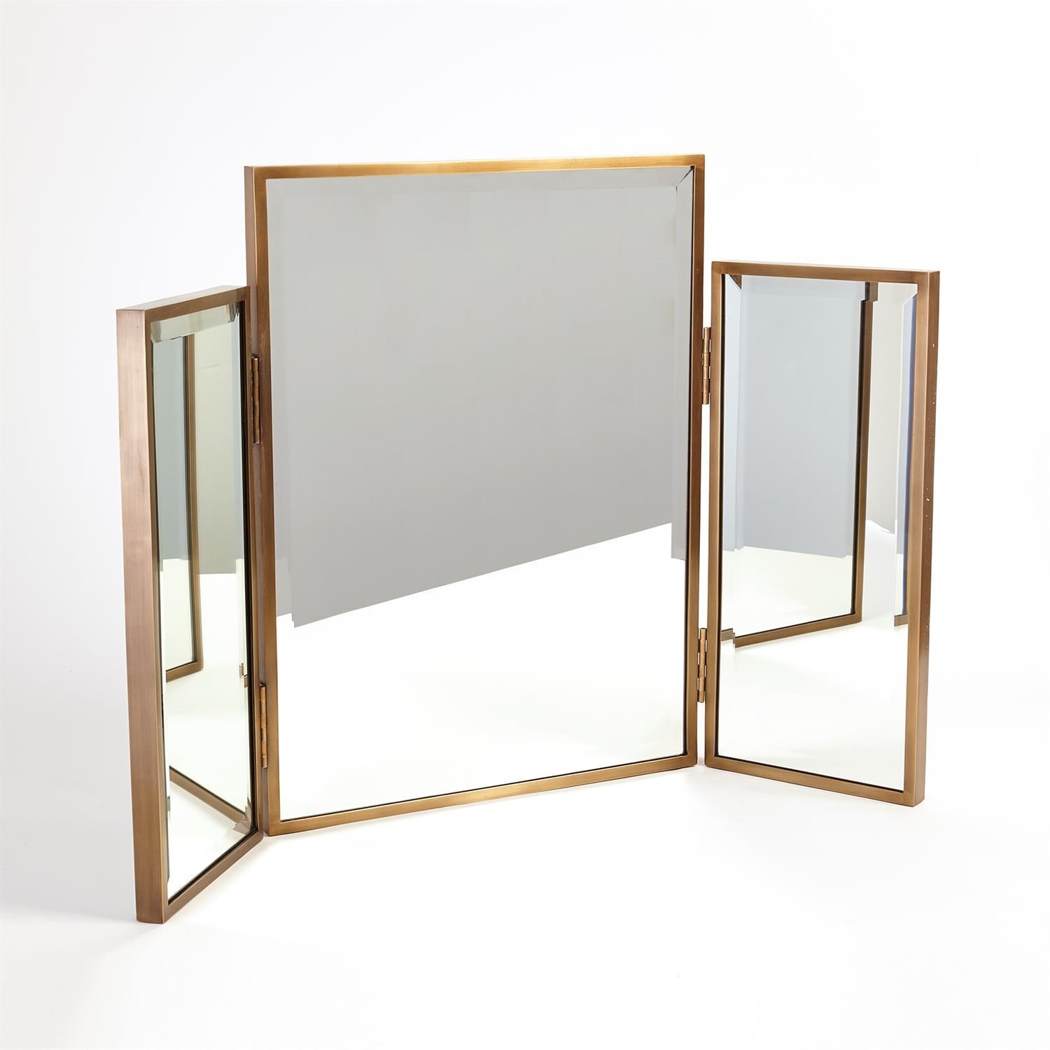 Tri-Fold Vanity Mirror-Global Views-GVSA-9.93416-MirrorsAntique Brass-3-France and Son